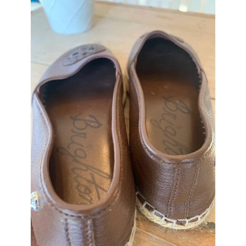 Brighton Groove Brown Pebbled Leather Espadrille Flats Medallion Womens 7‎